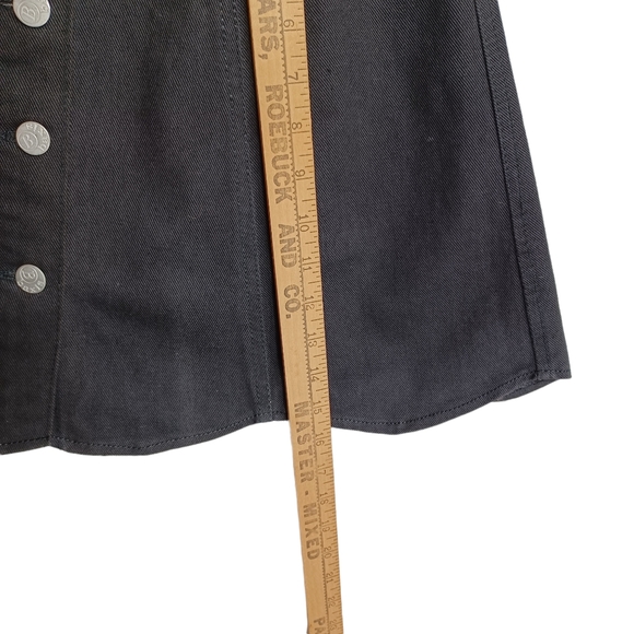 VTG BAXIS Silver Button Front Scallop Hem A Line Circle Black Denim Skirt 11 - Picture 7 of 7